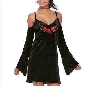 Disney Coco Velvet Embroidered Cold Shoulder Dress
